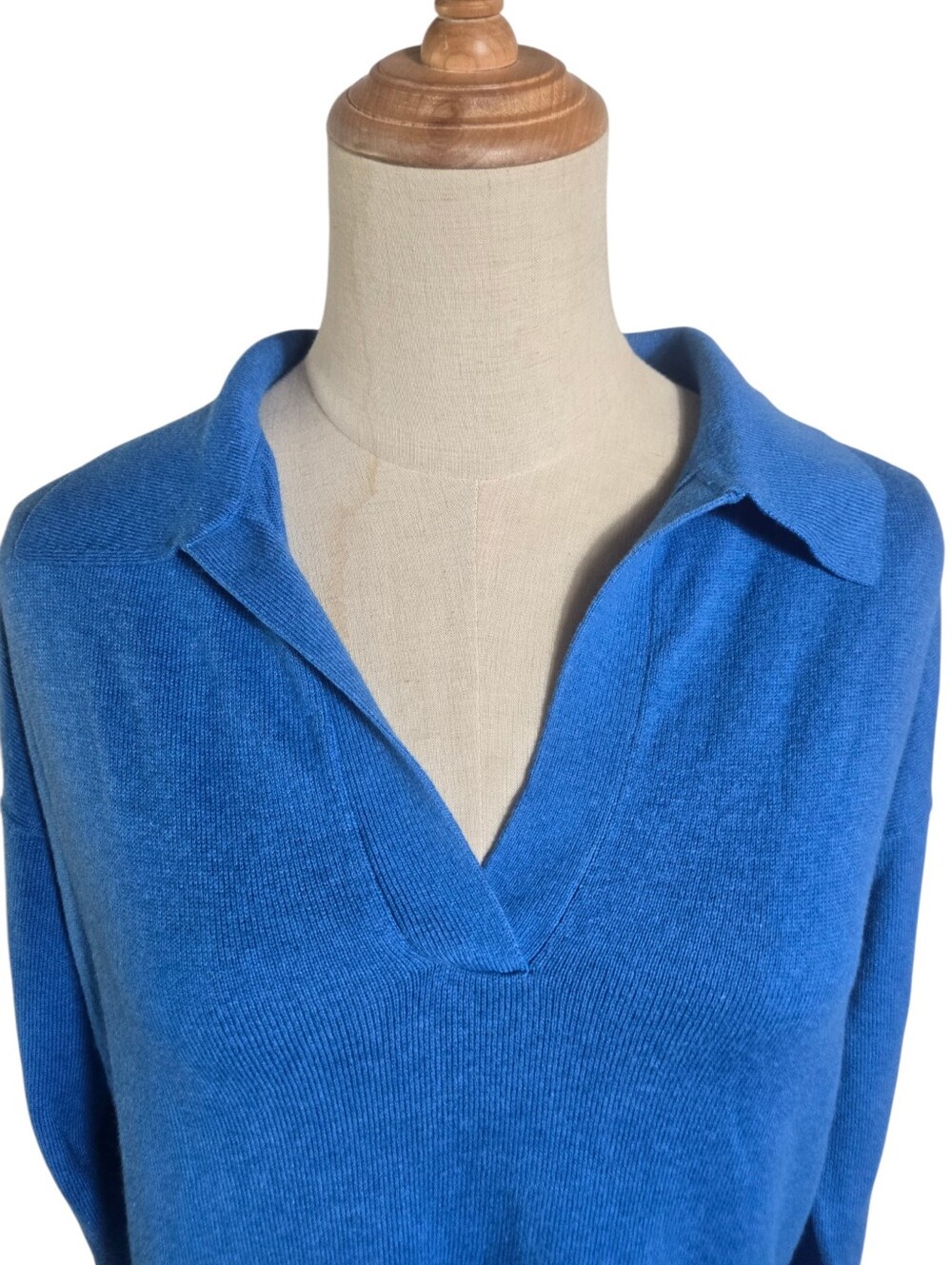 L.L. Bean Blue Cashmere Cotton Knit Sweater with Collar - Picture 2 of 7